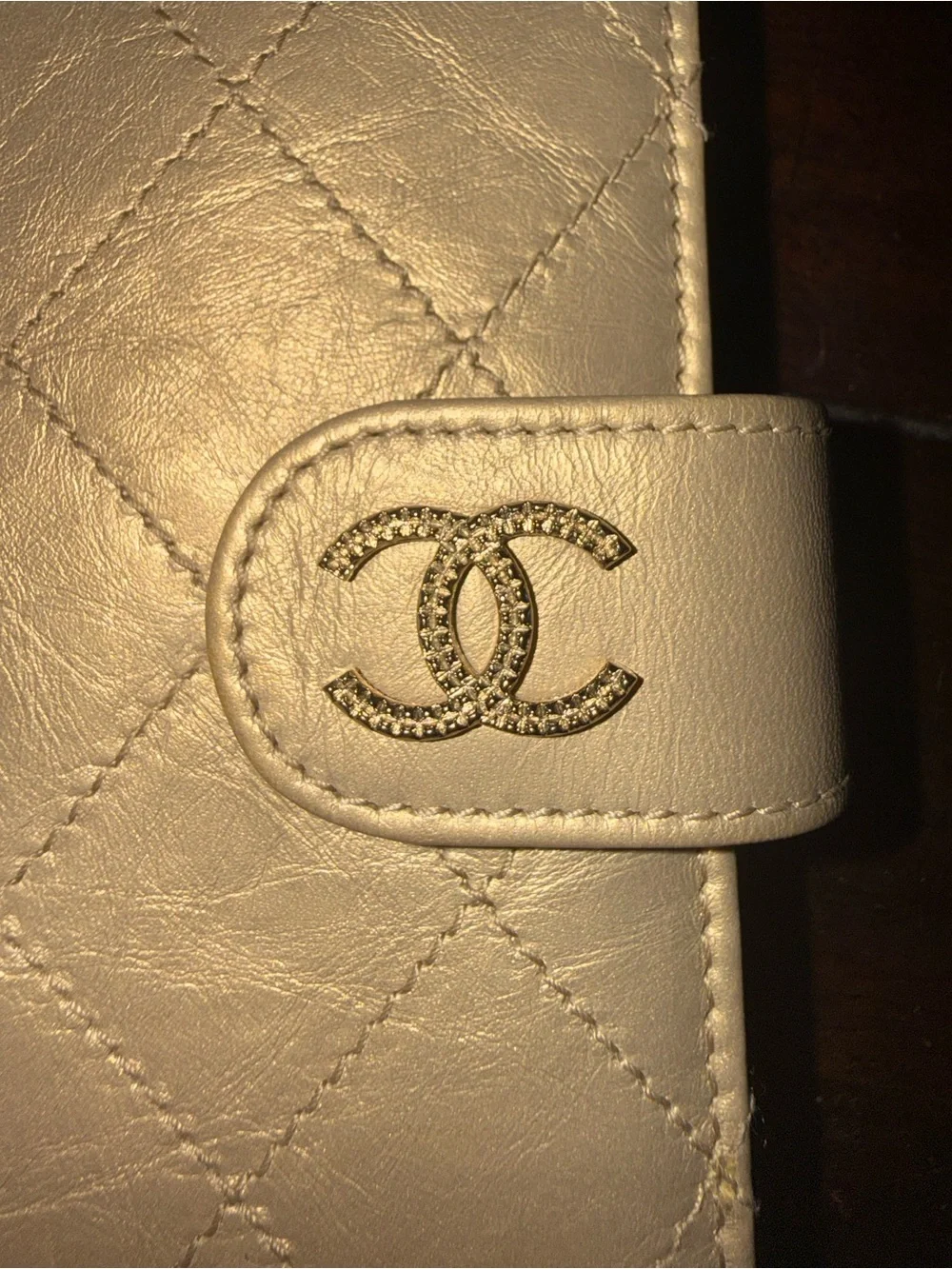 CHANEL Matelasse Compact Wallet Leather Metallic Gold CC Black Card